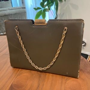 Vintage Original COBLENTZ Brown Leather Square Bag Double gold Chain Snap close
